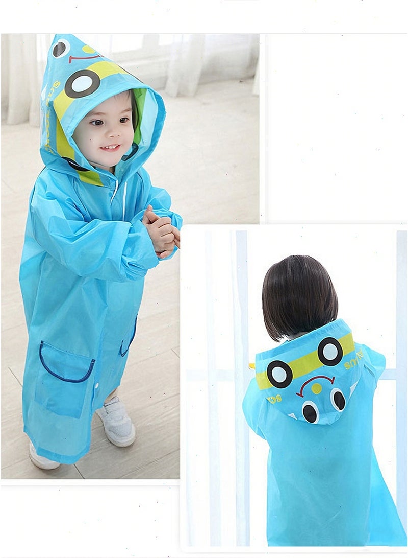 يواوليتي معطف واق من المطر للأطفال - سترة مطر محمولة، بونشو قابل لإعادة الاستخدام مع غطاء للرأس، معاطف مطر للأطفال برسوم كرتونية، مقاومة للماء مع غطاء للرأس لحالات الطوارئ، للأولاد والبنات (أزرق) - Image 2