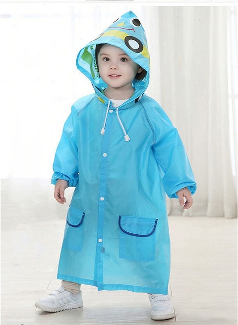 Kids Raincoat - Portable Rain Jacket, Reusable Poncho With Hood, Cartoon Children's Raincoats, Waterproof Hooded for Emergency, Boys, Girls (Blue)