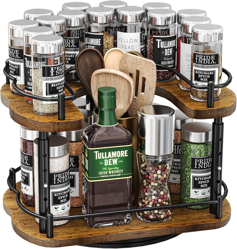 SNTD Lazy Susan Organizer Spice Rack - Spice Organization for Cabinet Height Adjustable Rotating Lazy Turntable, Pantry Kitchen Wood Revolving Seasoning Organizer (12 Inch) - Image 1