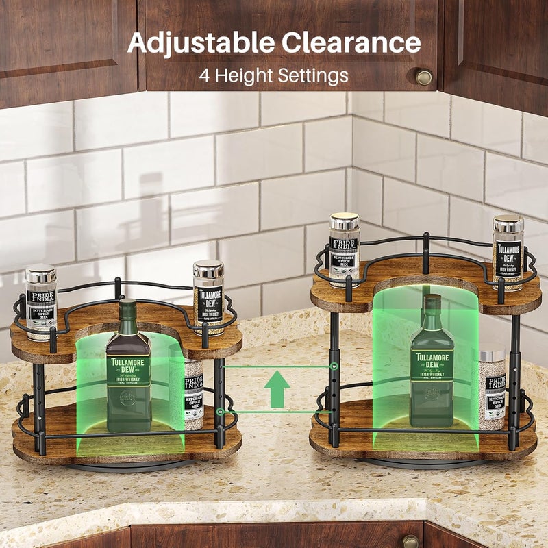 SNTD Lazy Susan Organizer Spice Rack - Spice Organization for Cabinet Height Adjustable Rotating Lazy Turntable, Pantry Kitchen Wood Revolving Seasoning Organizer (12 Inch) - Image 5