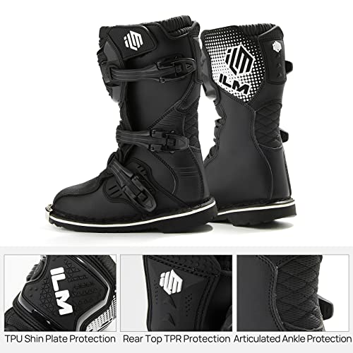 ILM Kids Youth Motorcycle Boots for Boys Girls Waterproof ATV Motorcross Dirt Blike Riding Biker Boots ModelMX3K Black 3 - Image 3