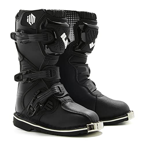 ILM Kids Youth Motorcycle Boots for Boys Girls Waterproof ATV Motorcross Dirt Blike Riding Biker Boots ModelMX3K Black 3 - Image 1