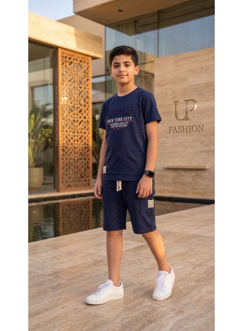 Boys' Casual Summer Two-Piece Set (T-Shirt & Cargo Shorts)