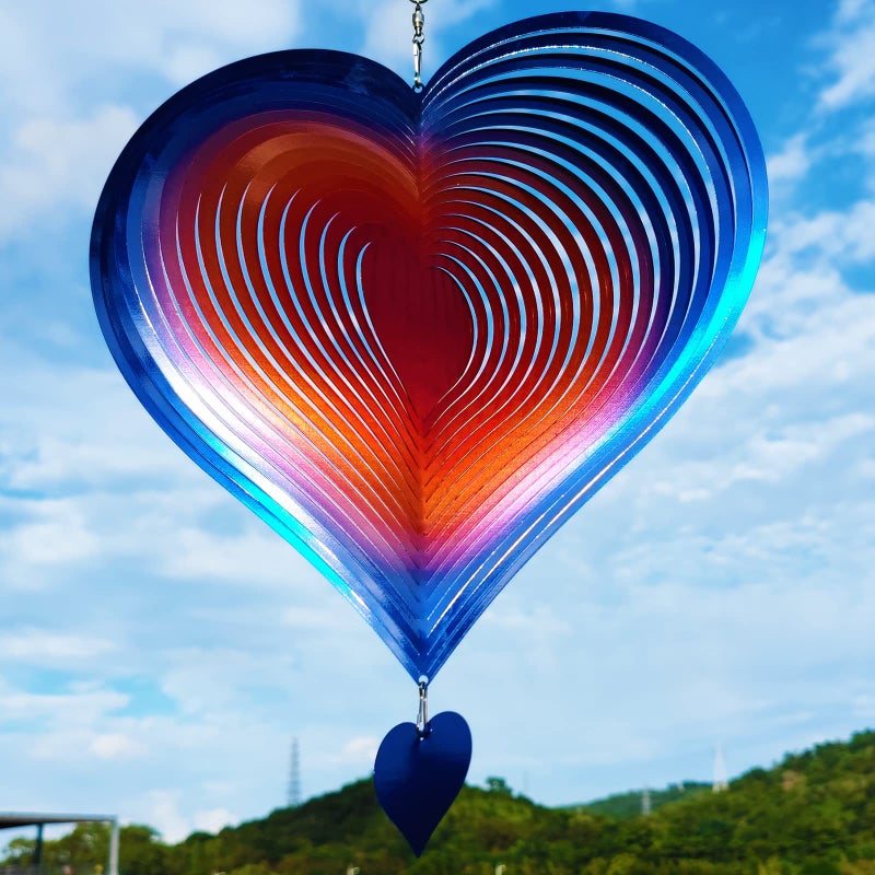 DJUAN Wind Spinners Outdoor Garden Decor 12inch BlueOrange Love Heart Hanging Wind Spinner Metal Yard Art Decorations Kinetic Wind Sculptures Spinners Birthday Gifts for Women Mom Grandma - Image 2