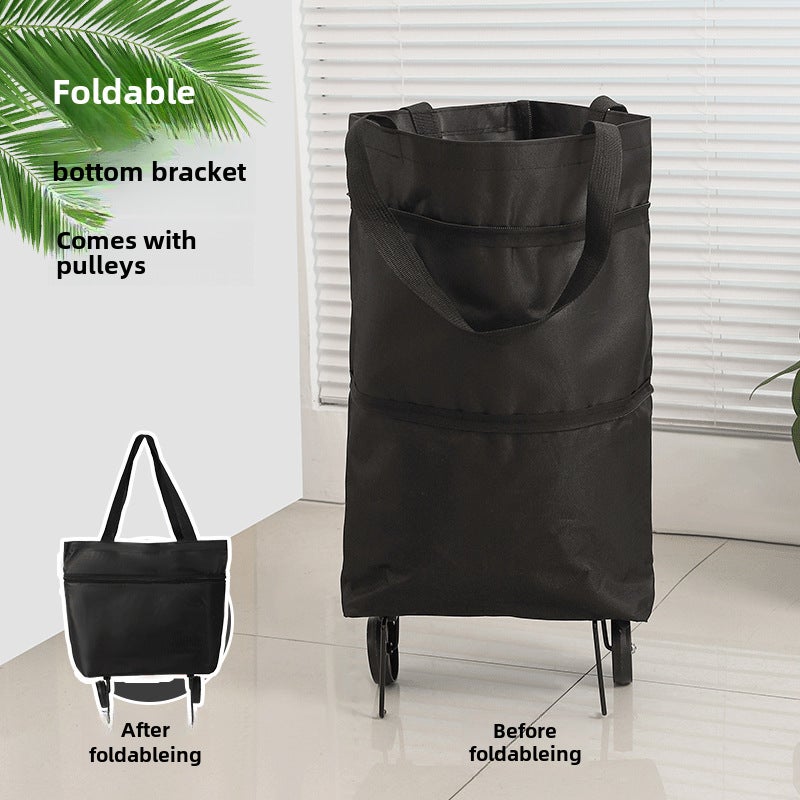 Portable Shopping Cart Folding Shopping Cart Lightweight Wheeled Home Delivery Cart Small Trailer(Tug Shopping Bag-Black) - Image 1