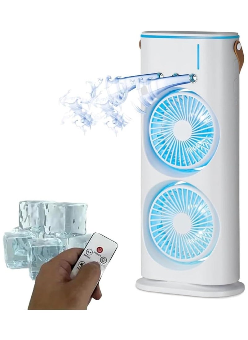 Portable AIR Conditioner,USB Rechargeable with Remote control,280ml Water Tank with 7 Colors Light,Air Cooler,table fan with Mist Humidifier,Desk Fan