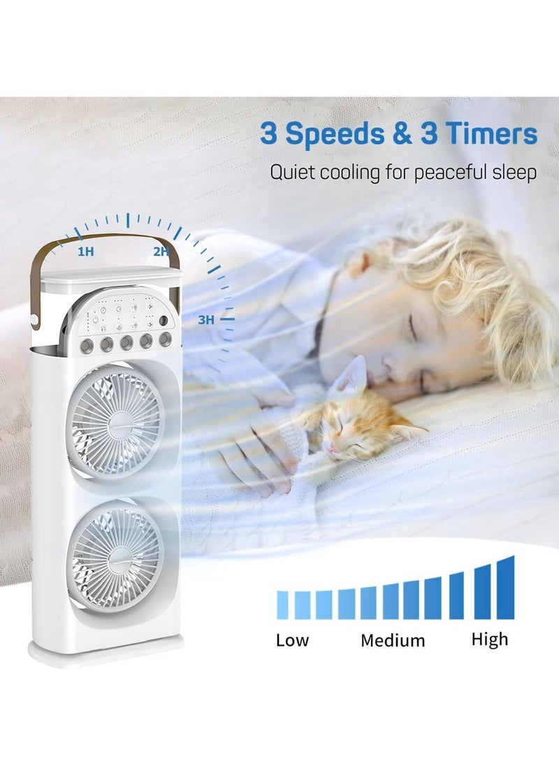 Portable AIR Conditioner,USB Rechargeable with Remote control,280ml Water Tank with 7 Colors Light,Air Cooler,table fan with Mist Humidifier,Desk Fan