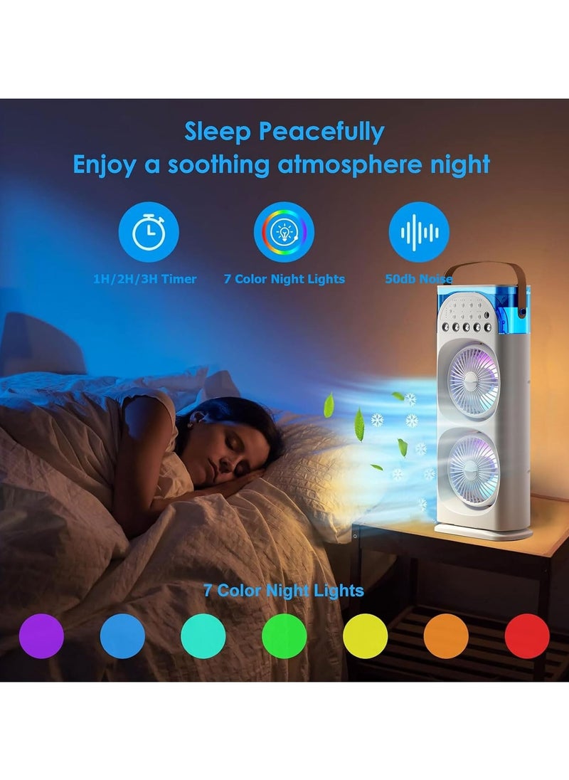 Portable AIR Conditioner,USB Rechargeable with Remote control,280ml Water Tank with 7 Colors Light,Air Cooler,table fan with Mist Humidifier,Desk Fan