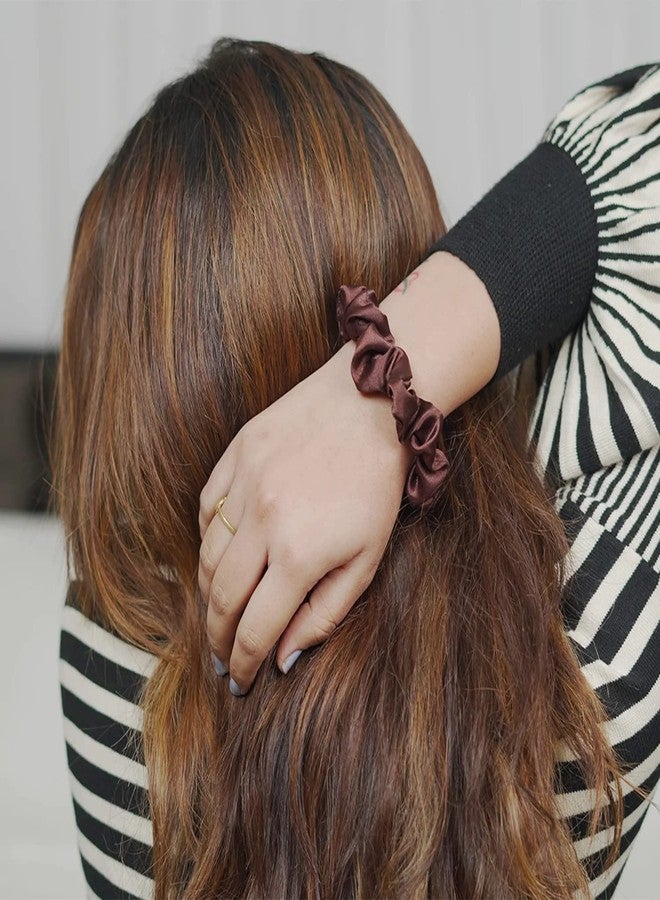 GORDON Silk Hair Scrunchies Ties Pack of 2 for Women and Girls (Brown) - Image 1