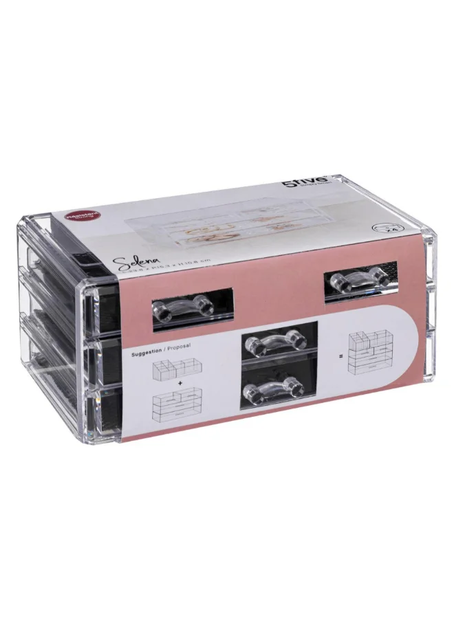 Five Simply Smart Selena 4-Drawer Rectangular Jewelry Box Clear and Black 10.8 x 15.3 x 23.8 cm 155918