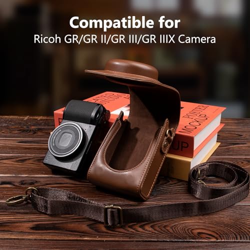 kinokoo Case for Ricoh GR/GR II/GR III/IIIx/GR IV Digital Camera, PU Leather GR GR II GR III GR III X GR IV Protective Cover with Shoulder Strap - Retro Style Easy Carrying Bag- Coffee - Image 2