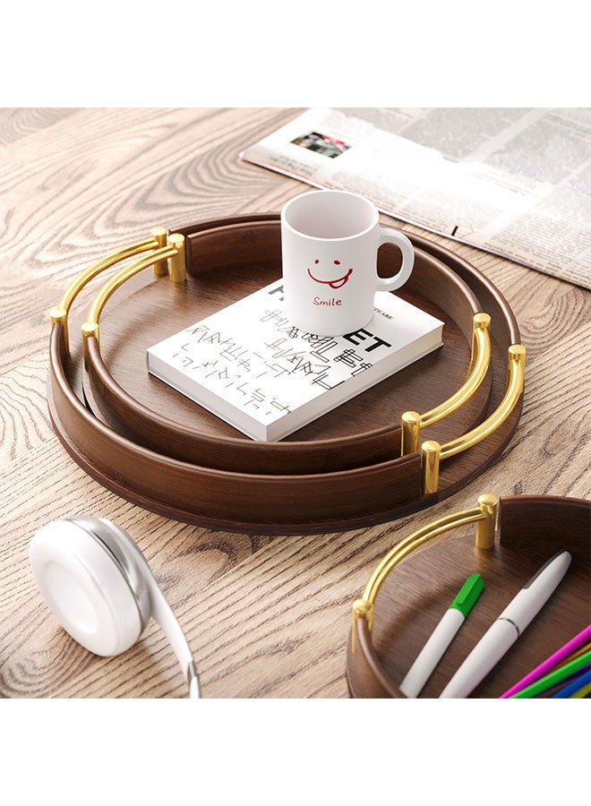 WINEENEE Bamboo Wood Round Brown Serving Tray Set with Handles, Stackable Circle Ottoman Trays for Eating, Entertaining, Decorating, And Organizing - Image 5