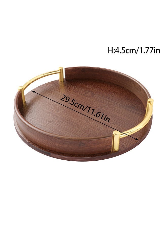 WINEENEE Bamboo Wood Round Brown Serving Tray Set with Handles, Stackable Circle Ottoman Trays for Eating, Entertaining, Decorating, And Organizing - Image 2