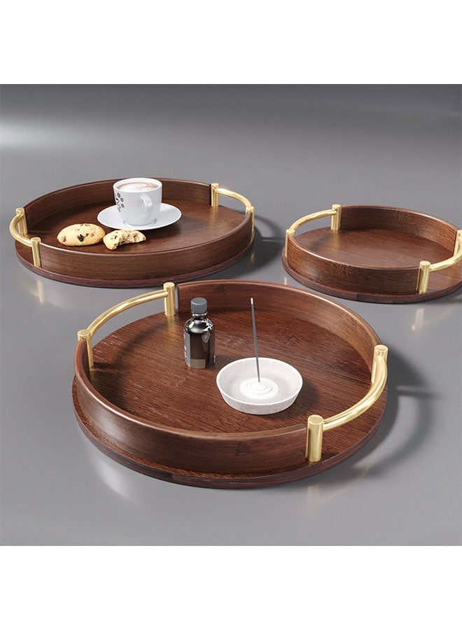 WINEENEE Bamboo Wood Round Brown Serving Tray Set with Handles, Stackable Circle Ottoman Trays for Eating, Entertaining, Decorating, And Organizing - Image 4