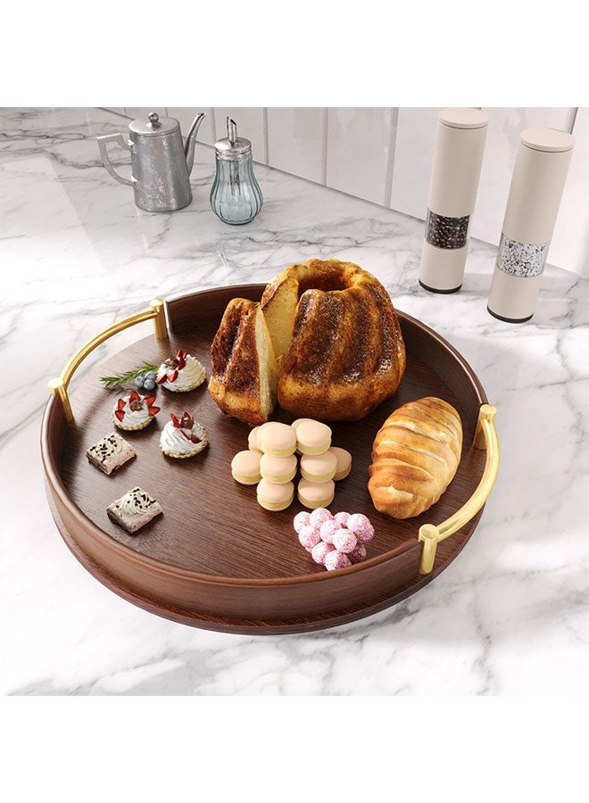 WINEENEE Bamboo Wood Round Brown Serving Tray Set with Handles, Stackable Circle Ottoman Trays for Eating, Entertaining, Decorating, And Organizing - Image 1