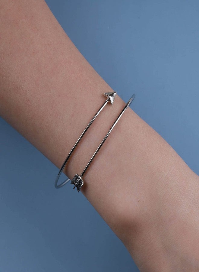 Yheakne Vintage Arrow Bangle Bracelet Silver Sidesway Arrow Bracelet Thin Bracelet Adjustable Cuff Bracelet Handmade Skinny Cuff Bracelet Jewelry for Women (Silver) - Image 3