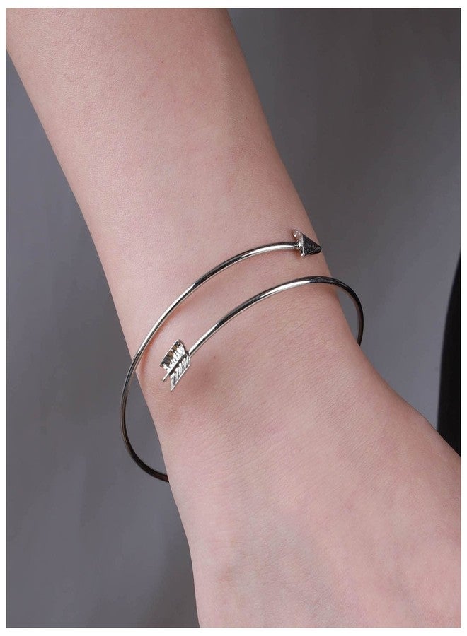 Yheakne Vintage Arrow Bangle Bracelet Silver Sidesway Arrow Bracelet Thin Bracelet Adjustable Cuff Bracelet Handmade Skinny Cuff Bracelet Jewelry for Women (Silver) - Image 2