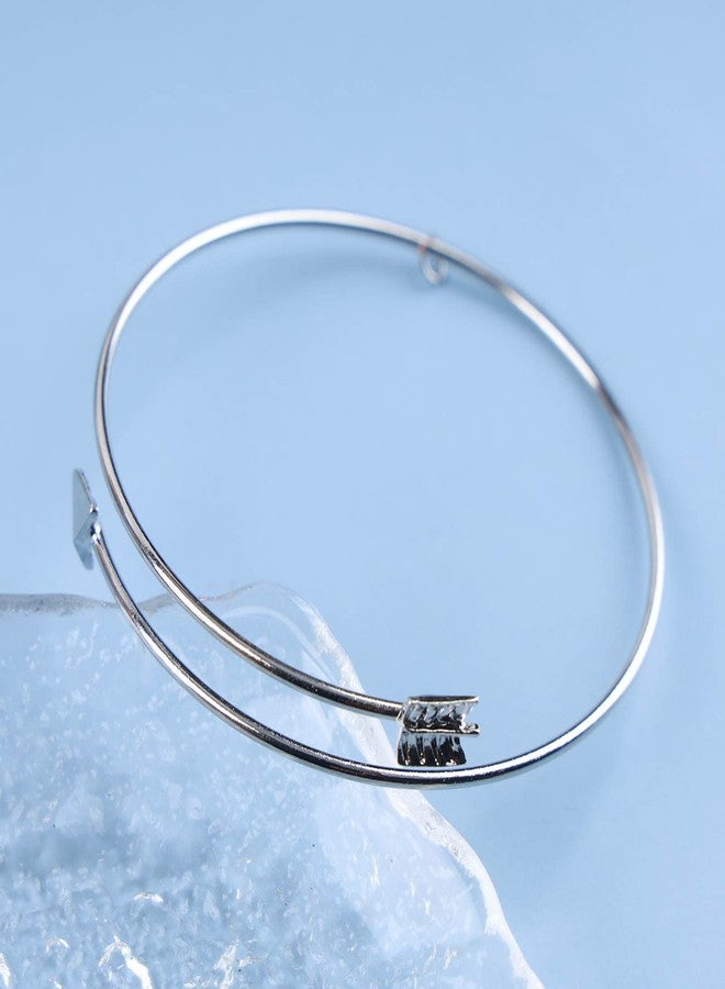 Yheakne Vintage Arrow Bangle Bracelet Silver Sidesway Arrow Bracelet Thin Bracelet Adjustable Cuff Bracelet Handmade Skinny Cuff Bracelet Jewelry for Women (Silver) - Image 5
