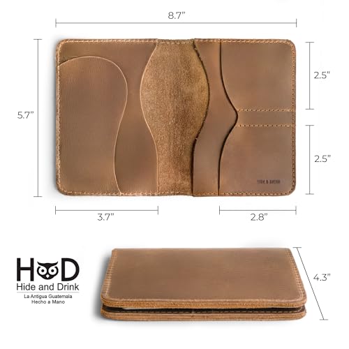 Hide & Drink, Double Passport Cover with Slots for Bills and Keys, Rustic Case, ID Organizer, Full Grain Leather, Handmade Accessories, Single Malt Mahogany - Image 4