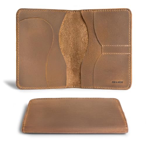 Hide & Drink, Double Passport Cover with Slots for Bills and Keys, Rustic Case, ID Organizer, Full Grain Leather, Handmade Accessories, Single Malt Mahogany - Image 1