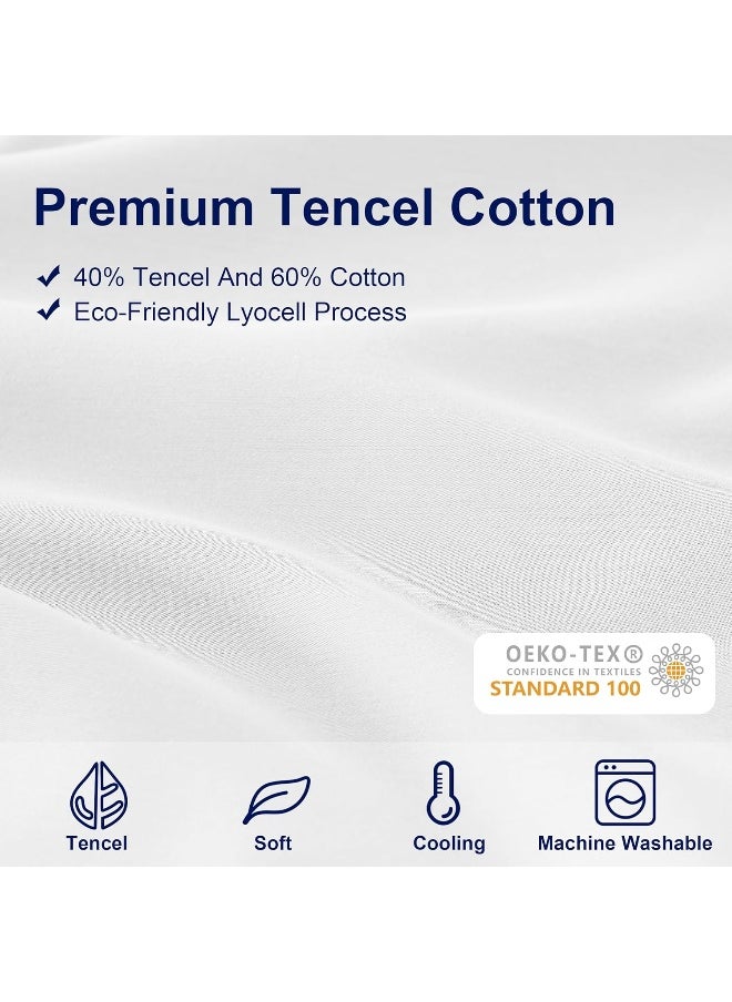 subrtex subrtex TwinXL Sheet Set Cotton Tencel Lyocell Bed Sheets Deep Pockets Bedding Sheets & Pillowcases Set, Luxury Hotel, Silky Soft, Cooling Sheets Sets, 3 Piece, White  - Image 2