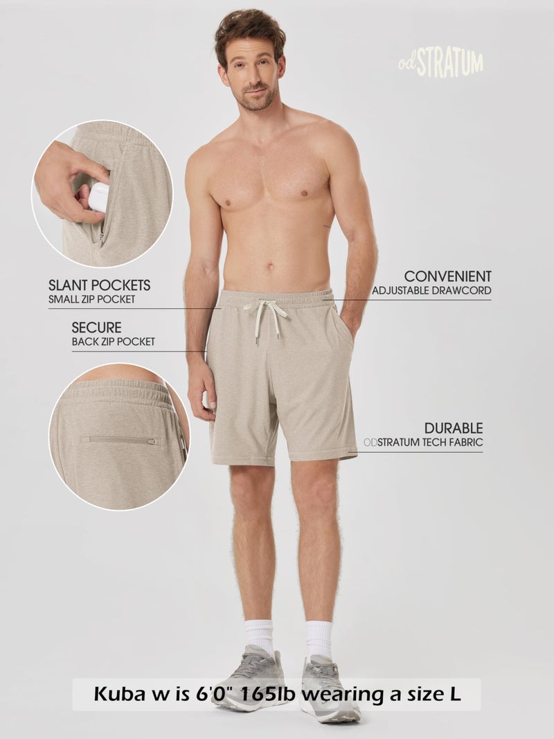 ODODOS Men's Performance Shorts 7" â€“ Ultra Soft odSTRATUM Tech Everyday Shorts with Adjustable Waist and Secure Pockets, Mocha Heather, Small - Image 3