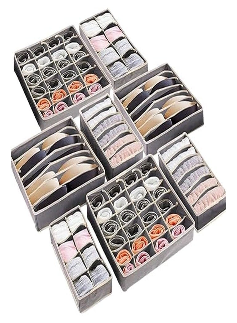 8 Pcs Household Organizer Drawer Divider, 8 Foldable Drawer Dividers, Under Bed Organizer, Closet Dividers, Storage Box for Clothes, Socks, Underwear, Ties (Grey)  - Image 1