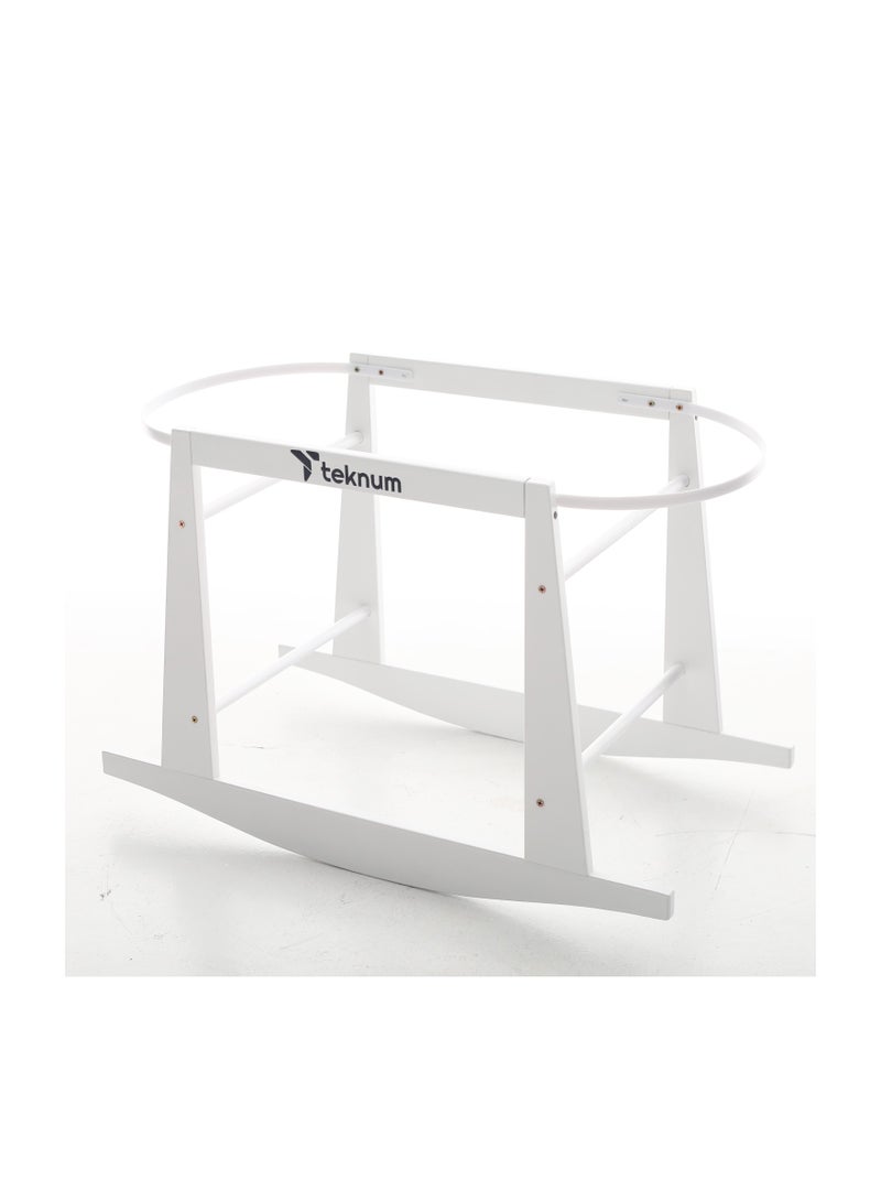 TEKNUM Wicker Pod Moses Basket Rocker Stand With Adjustable Straps - White - Image 1