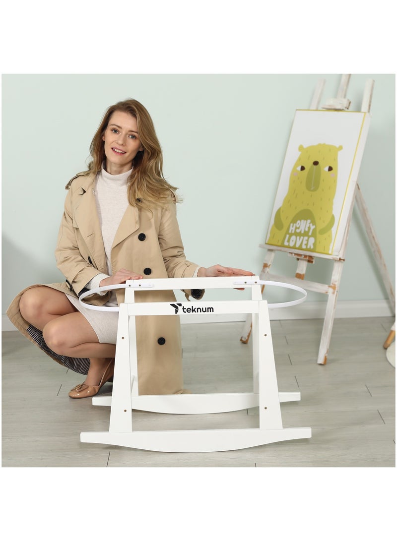 TEKNUM Wicker Pod Moses Basket Rocker Stand With Adjustable Straps - White - Image 5