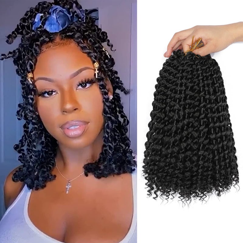 Passion Twist hair 12 Inch Water Wave Crochet Hair Passion Twist Crochet Hair Extensions For 6packs Short Bohemian Hair Passion Twist Braiding Hair Braids Natural Black 12 Inch1B