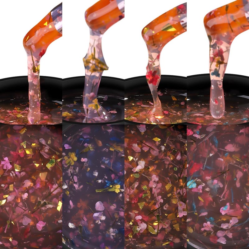 Fcozpjk Dried Flowers Gel Nail Polish, 4 Colors Flower Gel Nail Polish Soak Off UV/LED Nail Polish Spring Summer Floral Nail Design Translucent Jelly Gel Nail Polish Kit Home Manicure - Image 5