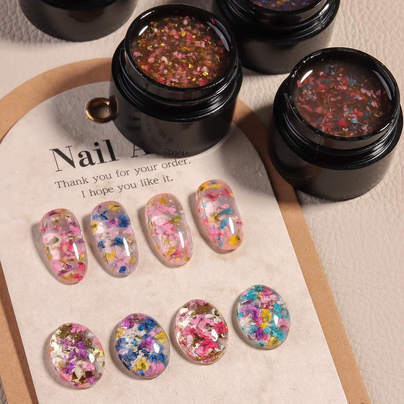Fcozpjk Dried Flowers Gel Nail Polish, 4 Colors Flower Gel Nail Polish Soak Off UV/LED Nail Polish Spring Summer Floral Nail Design Translucent Jelly Gel Nail Polish Kit Home Manicure - Image 4