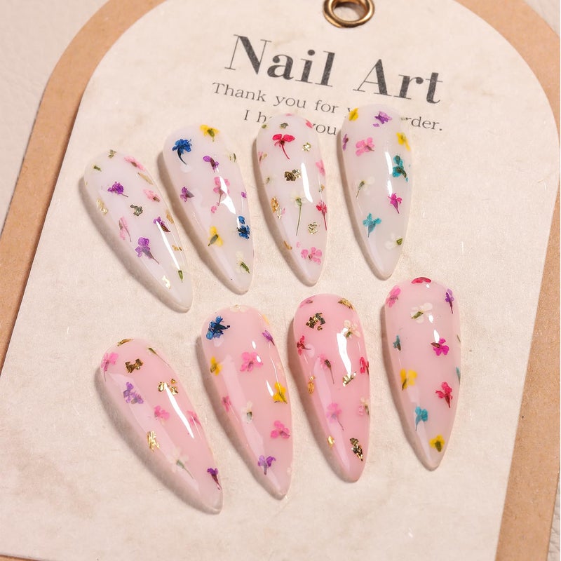 Fcozpjk Dried Flowers Gel Nail Polish, 4 Colors Flower Gel Nail Polish Soak Off UV/LED Nail Polish Spring Summer Floral Nail Design Translucent Jelly Gel Nail Polish Kit Home Manicure - Image 3