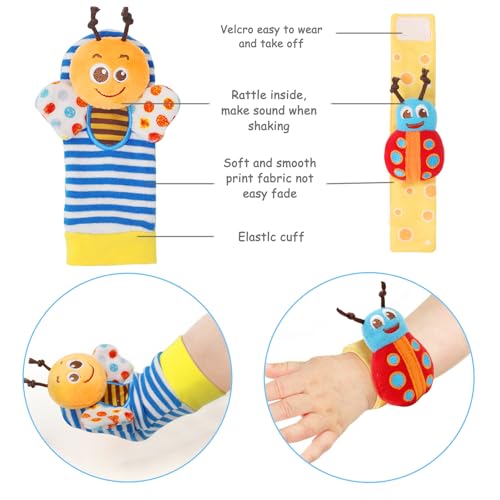 Bloobloomax Baby Rattles Toys for 0-12 Month, Infant Girl Boy Toys for Babies 3-6 Months, Newborn Hand & Foot Toys for 0 to 9 Months, Baby Shower Gifts Set with Wrist Rattle Socks (Light Blue) - Image 5