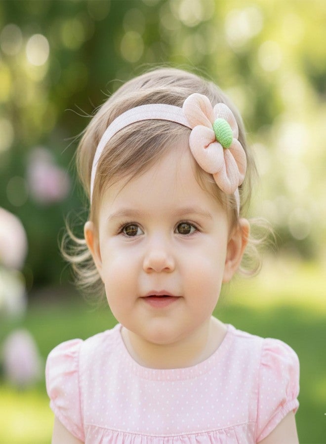 SYGA 3 Pcs Baby Girl Headbands – Flower & Bow Soft Elastic Hairbands for 0–3 Years | Stretchable Non-Slip Infant Toddler Headwraps | Cute Accessories for Birthday & Photoshoot(STYLE-04) - Image 2