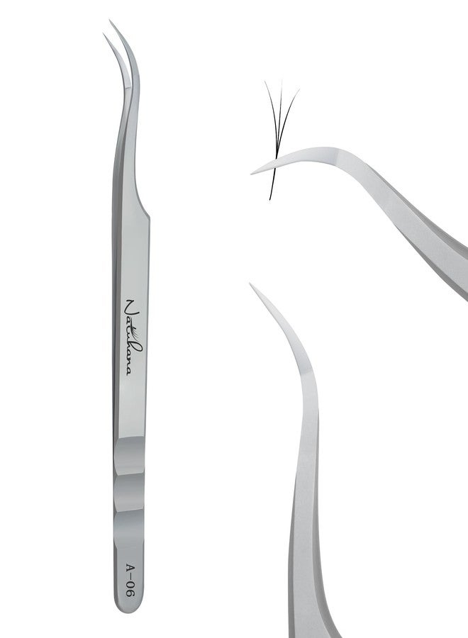 Natuhana High Precision Lash Tweezers for Individual and Volume Eyelash Extensions Premium Stainless Steel Curved Fiber Tip Professional Isolation Tweezer - Image 1