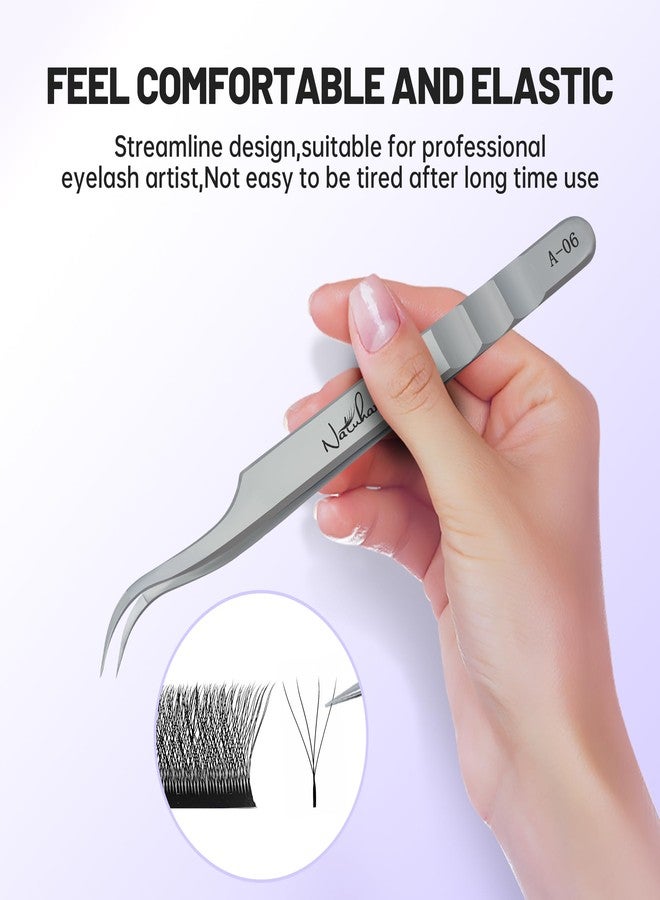 Natuhana High Precision Lash Tweezers for Individual and Volume Eyelash Extensions Premium Stainless Steel Curved Fiber Tip Professional Isolation Tweezer - Image 3
