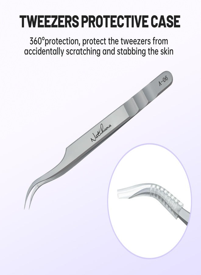 Natuhana High Precision Lash Tweezers for Individual and Volume Eyelash Extensions Premium Stainless Steel Curved Fiber Tip Professional Isolation Tweezer - Image 4