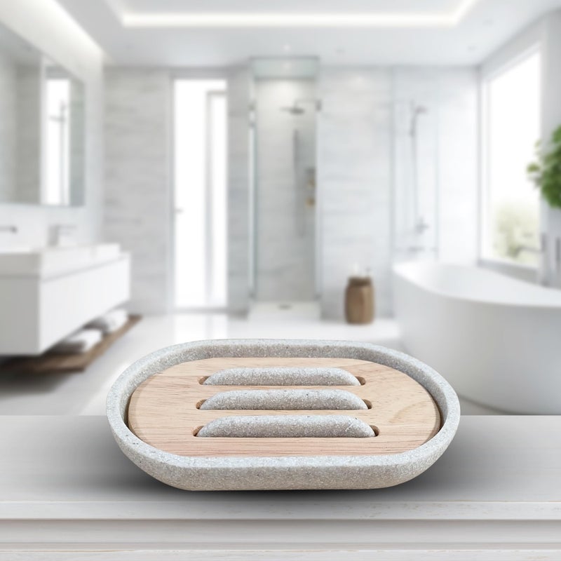 IBELL Bathroom Accessories Sandstone Resin Soap Case Holder, Soap Dish Organizer Self Draining Soap Saver, Shower Soap Box for Bathroom Kitchen Sink - Image 1