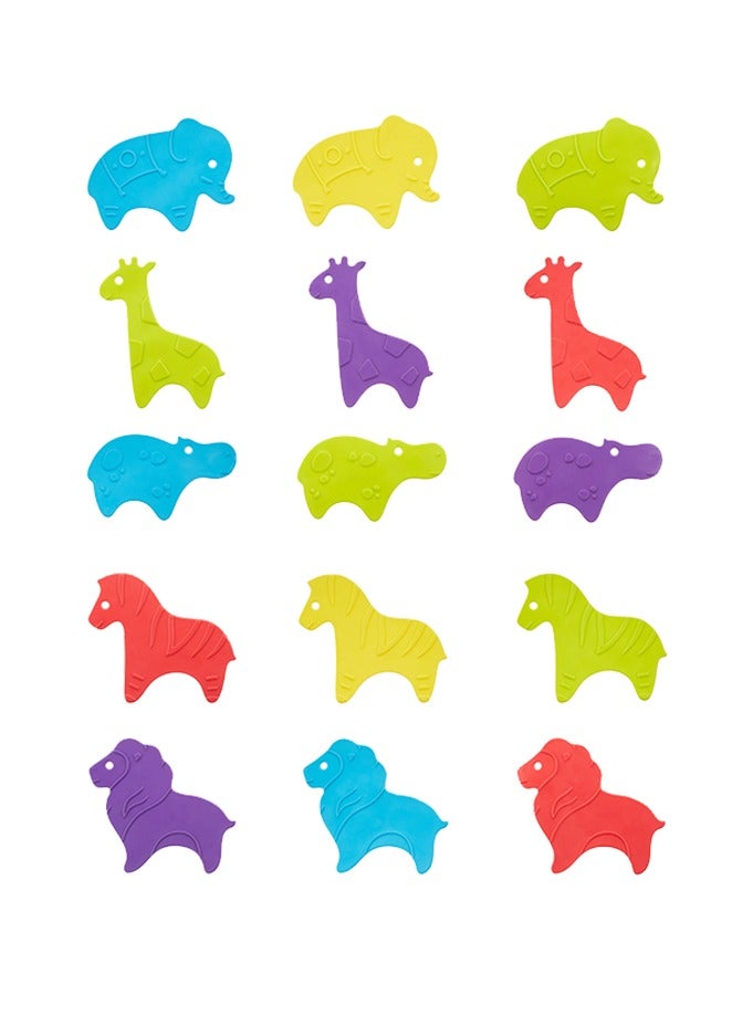 15pcs Anti-Slip Mini Bath Mats for Baby – SAFARI Animal Shapes, BPA-Free TPE, Suction Cups, Teether, Sensory Toy, Learning Colors & Motor Skills - Image 3