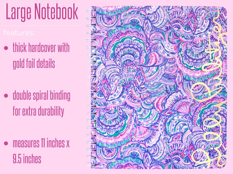 Lilly Pulitzer Large Blue Hardcover Spiral Notebook, 11" x 9.5" with 160 College Ruled Pages, Happy As A Clam - Image 3