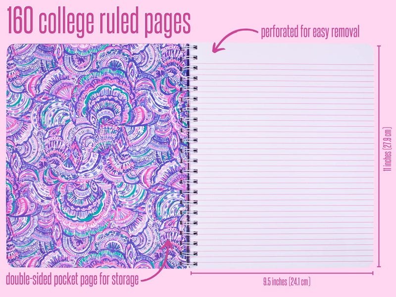 Lilly Pulitzer Large Blue Hardcover Spiral Notebook, 11" x 9.5" with 160 College Ruled Pages, Happy As A Clam - Image 2