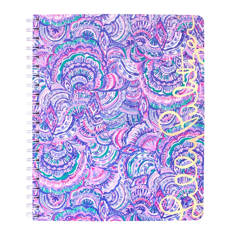 Lilly Pulitzer Large Blue Hardcover Spiral Notebook, 11" x 9.5" with 160 College Ruled Pages, Happy As A Clam - Image 1