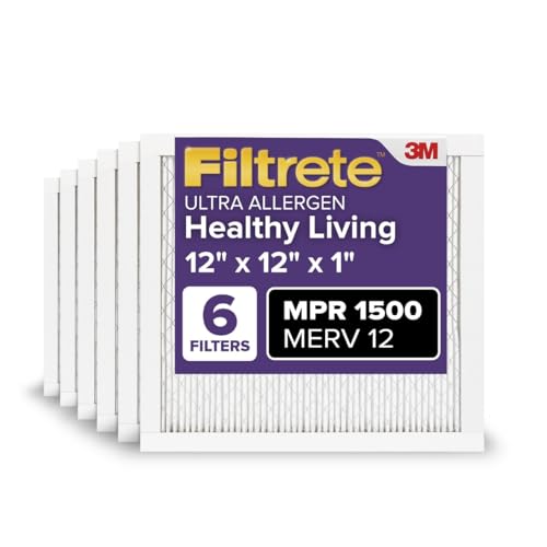 Filtrete 12x12x1 AC Furnace Air Filter, MERV 12, MPR 1500, CERTIFIED asthma & allergy friendly, 3 Month Pleated 1-Inch Electrostatic Air Cleaning Filter, 6-Pack (Actual Size 11.81x11.81x0.78 in) - Image 1