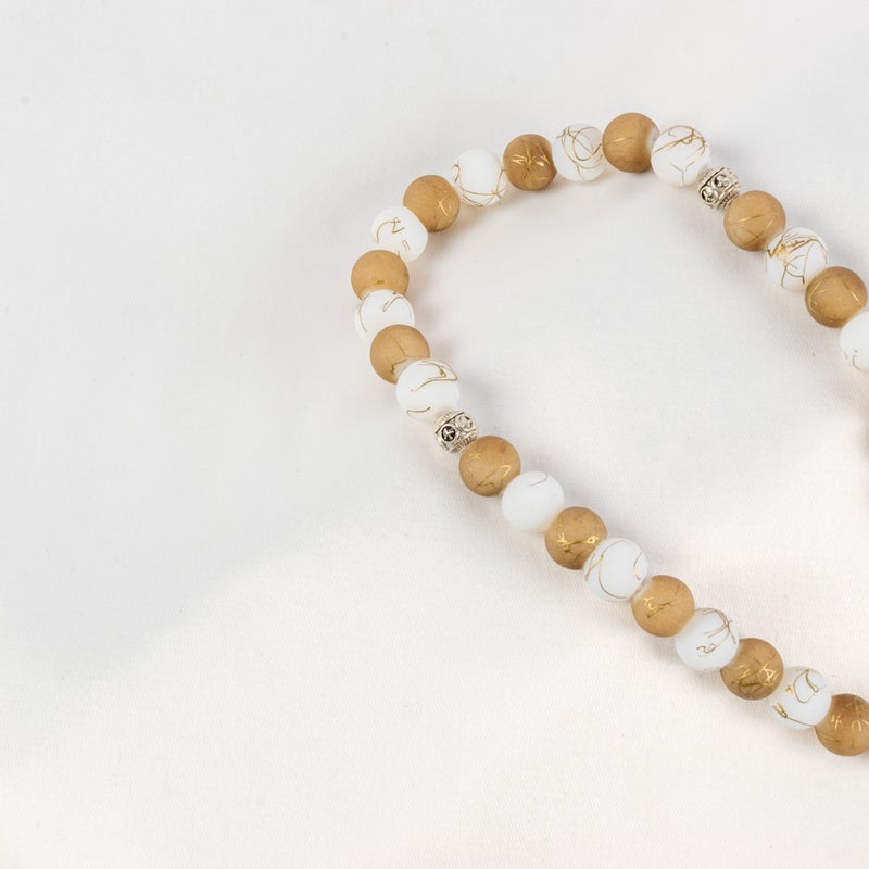 Goldesh Brown & White Alabaster Stone Prayer Bead of 33 Beads - Image 2