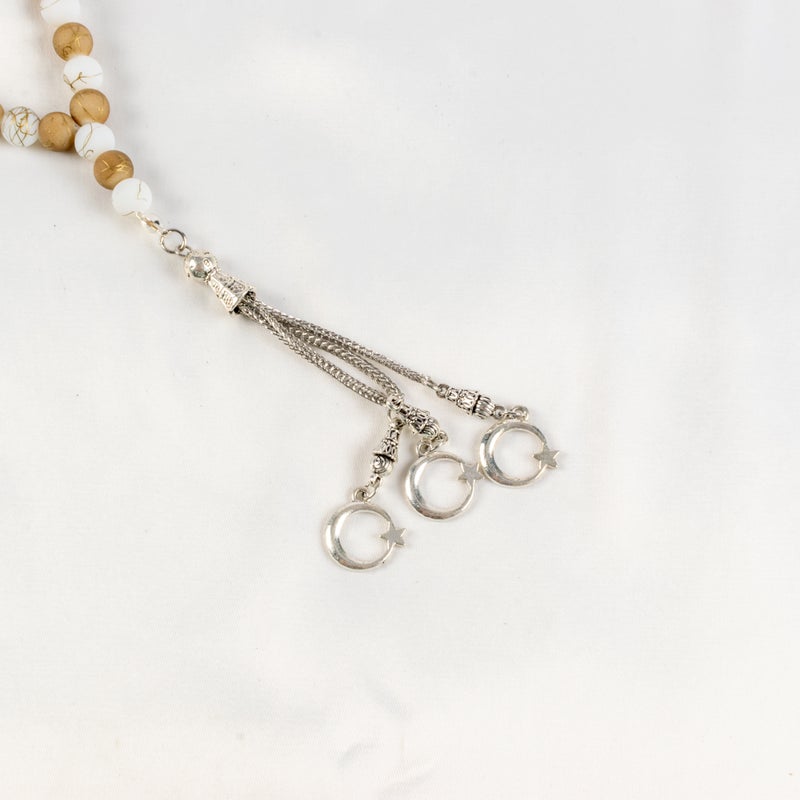 Goldesh Brown & White Alabaster Stone Prayer Bead of 33 Beads - Image 4