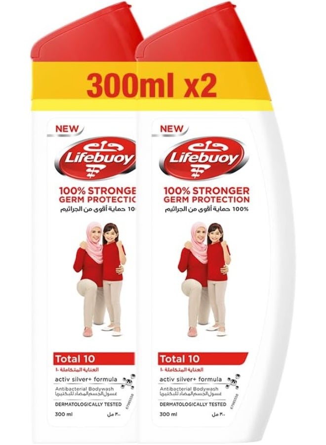 Lifebuoy Antibacterial Body Wash, Total 10, For 100% Stronger Germ Protection & Hygiene 300ml x 2ml