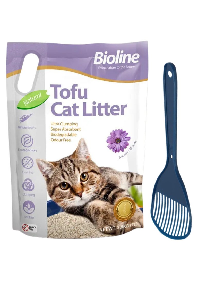 بايولاين عرض كومبو - رمل قطط بيولاين توفو ٧ لتر - عطر أزهار مائية + مغرفة رمل قطط موديرنا - Image 1