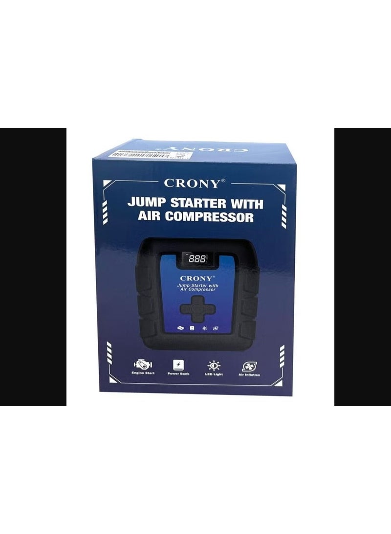 كروني B03 جمپر ستارتر ومضخة نفخ لاسلكية – بادئ سيارة محمول مع ضاغط هواء وبنك طاقة - Image 1