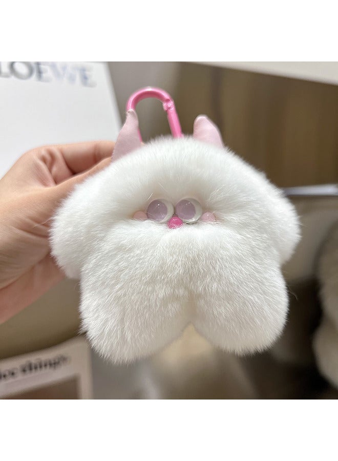 Cute Rex Rabbit Fur Calf Car Keychain I Pendant Ins Plush Doll Doll Bag Hanging Birthday Gift-Color:White - Image 1